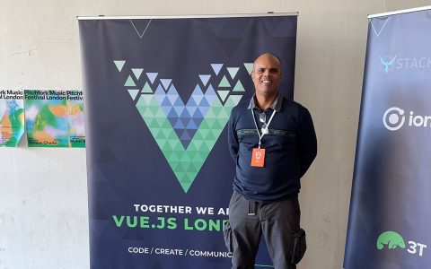 Derek Mwanza of DCM Software Development at the Vue.js London conference